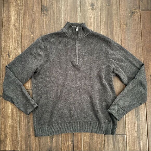 Michael Kors Gray Mock Neck 1/4 Zip Pullover Sweater M - Picture 1 of 5